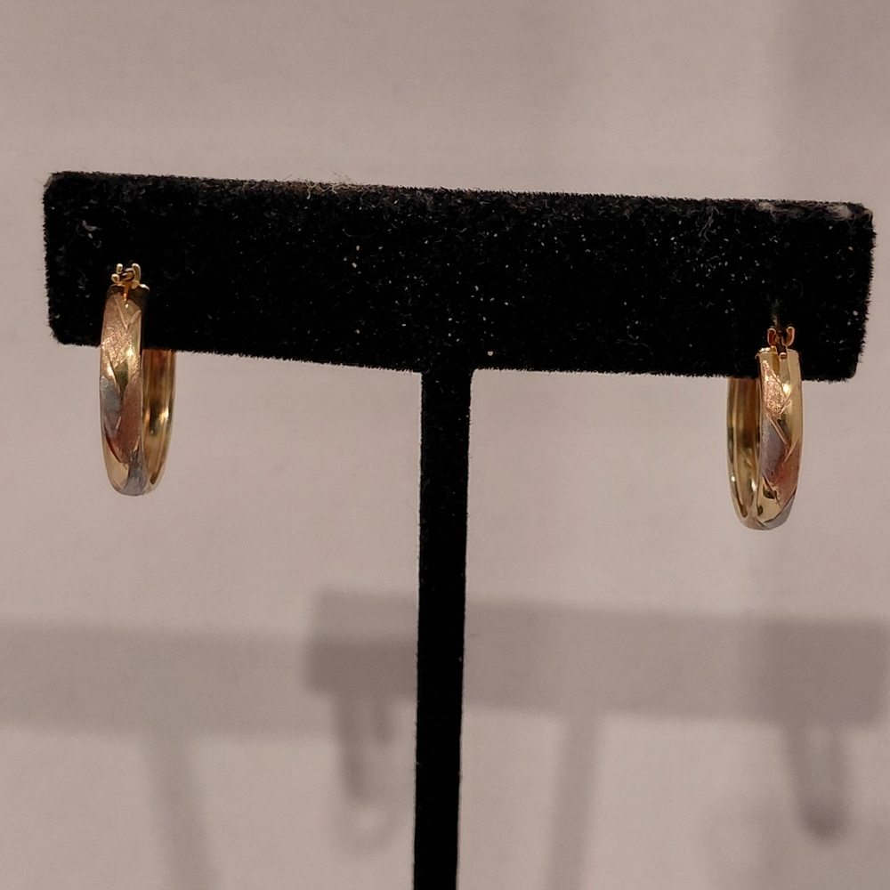 10K Rose, Yellow and White Gold Hoop Earrings
